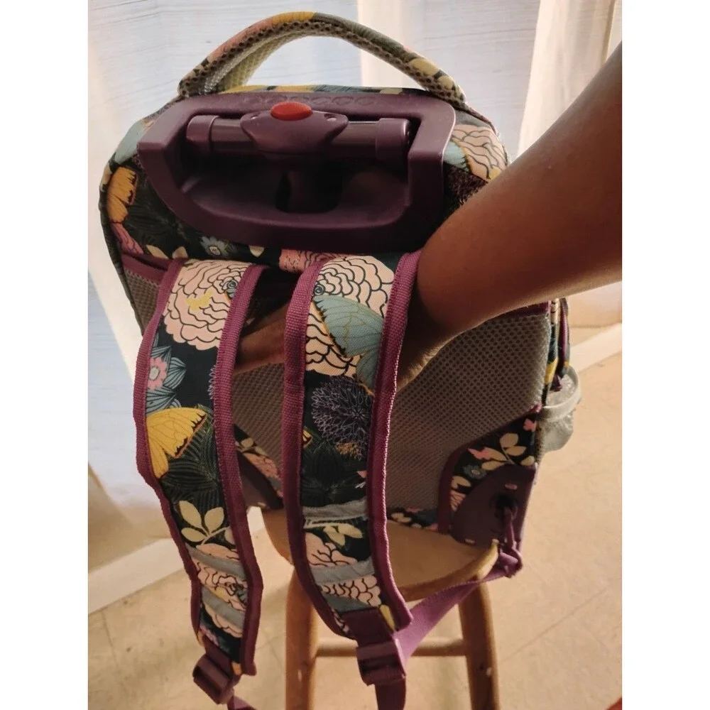 J World New York Rolling Backpack Retractable Handle Mesh Pockets Secret Garden